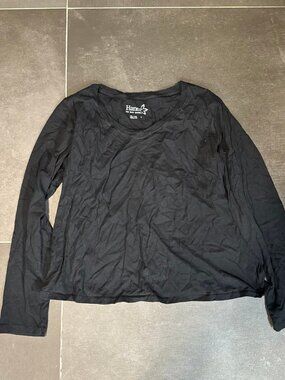 Hanes Black Long-Sleeve V-Neck Top